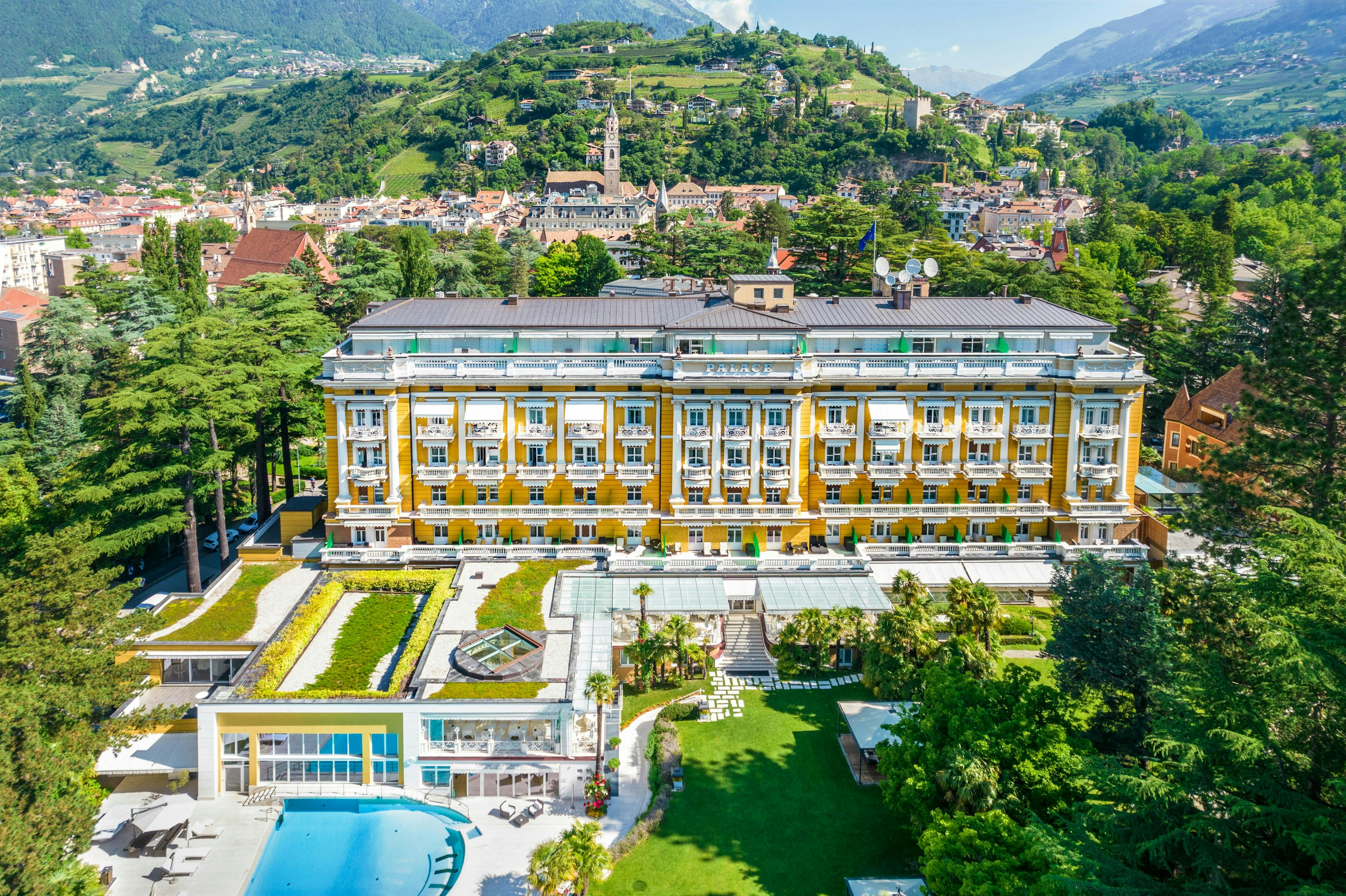 hotel palace merano scenery outdoors nature landscape building mansion house housing campus architecture