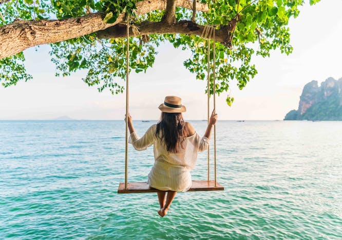 traveler,happy,beautiful,thailand,female,resort,island,mindfulness,relaxation,tranquil,girl,water,adventure,phuket,dream,idyllic,person,krabi,woman,tree branch,concept,destination,tourism,inspiration,holiday,peaceful,sea,summer,tourist,happiness,joy,romantic,vacation,place,leisure,resting,nature,relax,asia,people,lifestyle,outdoor,tropical,calm,swing,blue,beach,sunset,travel fun vacation adult female person woman beachwear clothing