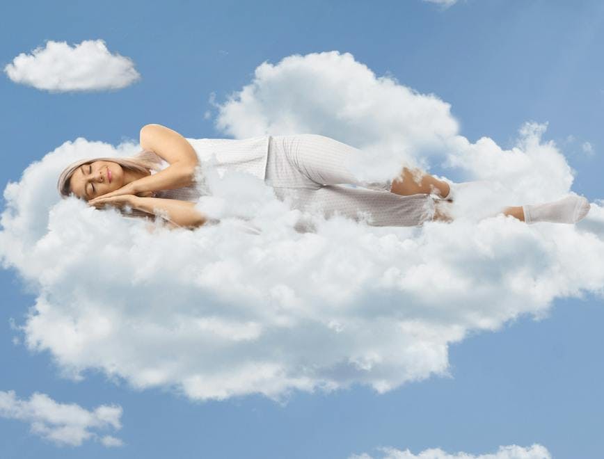 magic,woman,young,caucasian,concept,happy,clouds,blond,relaxed,sleep,beautiful,view,white,floating,up,female,sleepy,nightwear,sky,rest,laying,one,relaxation,length,girl,people,morning,single,1,fly,blue,levitating,pajamas,daylight,dream,light,peacefully,background,comfortable,cosy,rise,full nature outdoors sky cloud adult female person woman cumulus weather