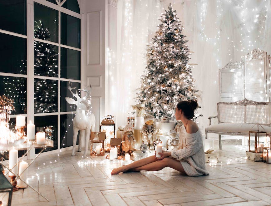 gift,magic,beauty,cozy,happy,merry,beautiful,white,fairy tale,golden,model,sweater,new year,night,lanterns,celebration,traditional,warm,background,style,deer,love,woman,seasonal,christmas tree,winter,cute,holiday,house,interior,decor,design,living room,december,miracle,wedding,tenderness,pretty,sexy,festive,garlands,home,lifestyle,classic,lady,luxury,window,evening,royal,posing adult female person woman christmas christmas decorations festival christmas tree